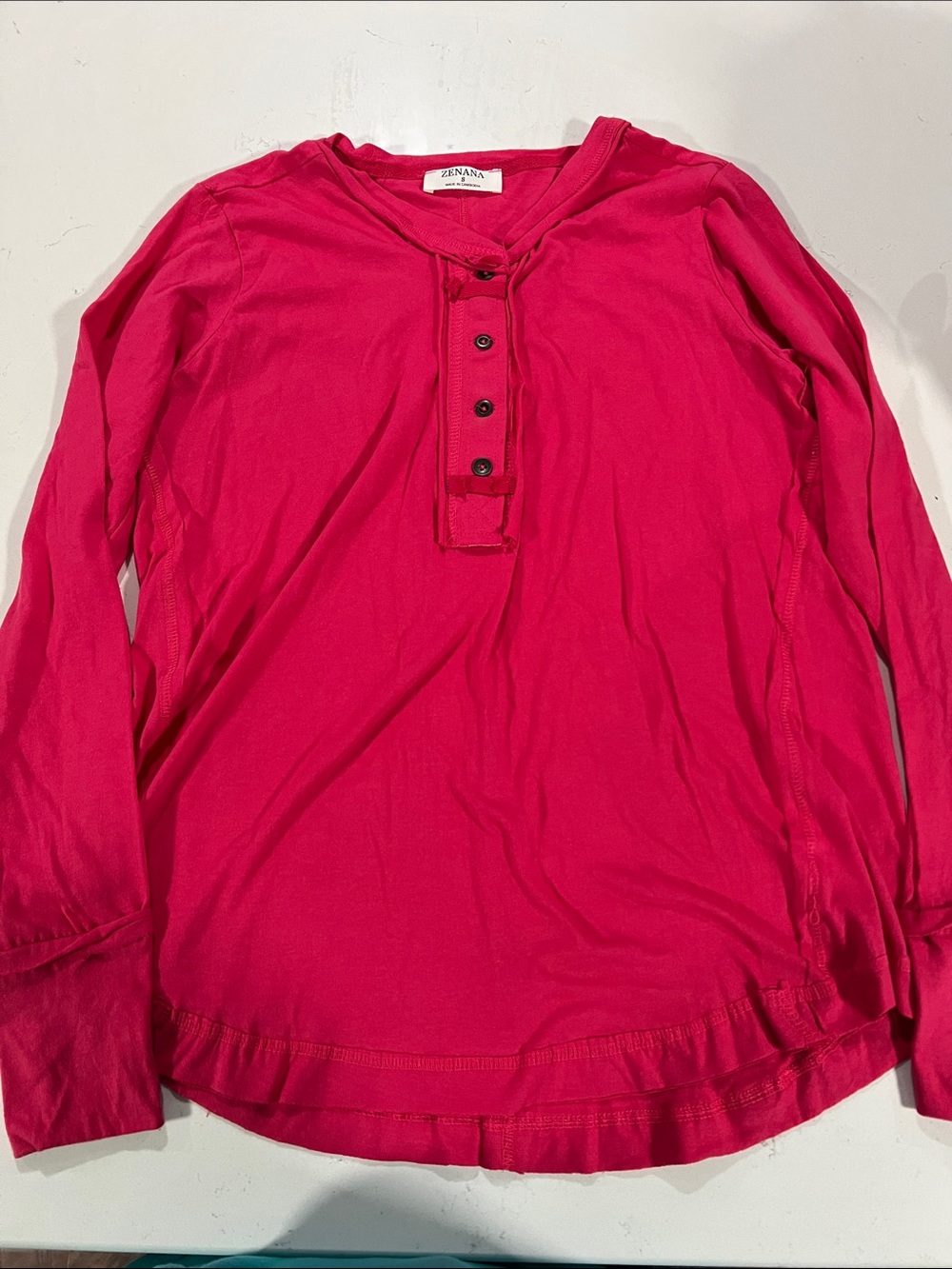 Zenana Outfitters Bright Fuchsia Long-Sleeve Henley Top - Picture 2 of 4